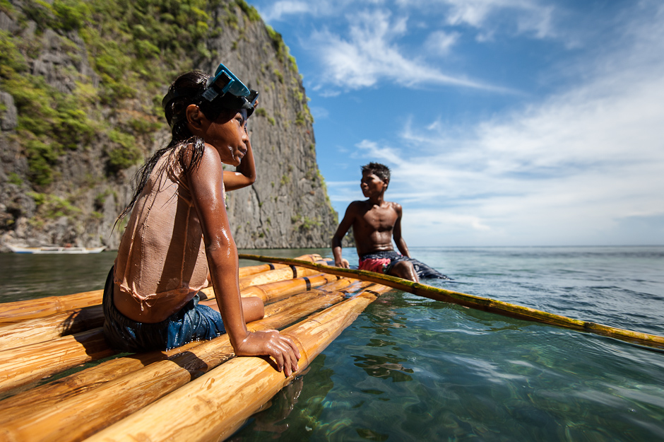 Tagbanua Children on bamboo raft