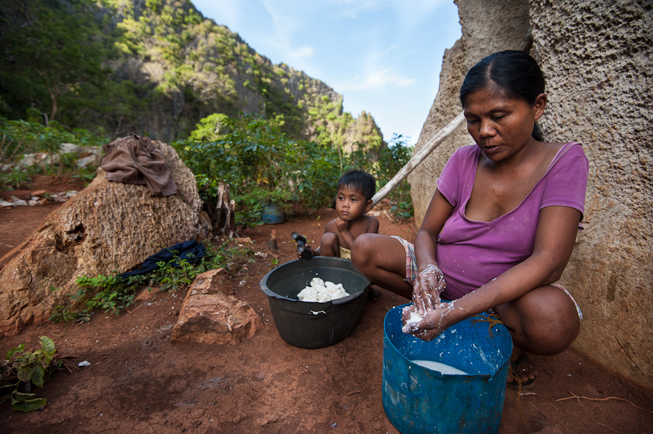 Kurot, a root crop, is the staple food for the Tagbanua on Coron Island. It must be prepared properly so that doesn't make one sick after eating it. Here it is being washed with salt water.