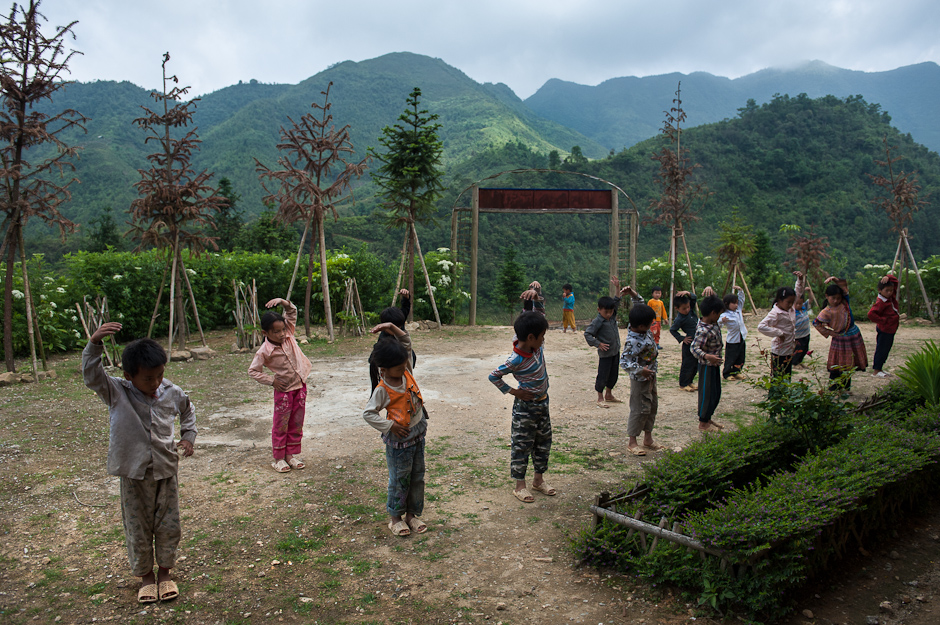 School children exercising