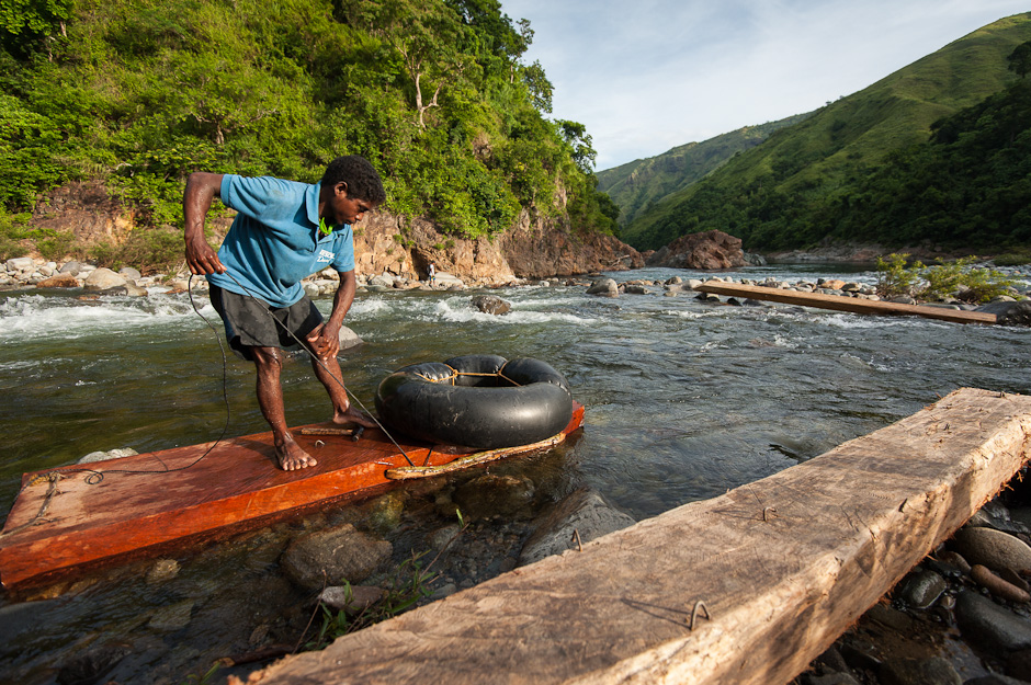 Floating wood down river